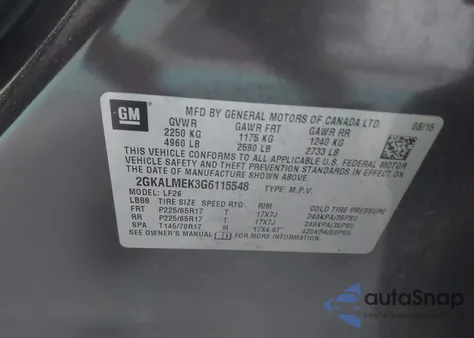 2016 GMC Terrain Sle-1 from USA, damaged, VIN 2GKALMEK3G6115548